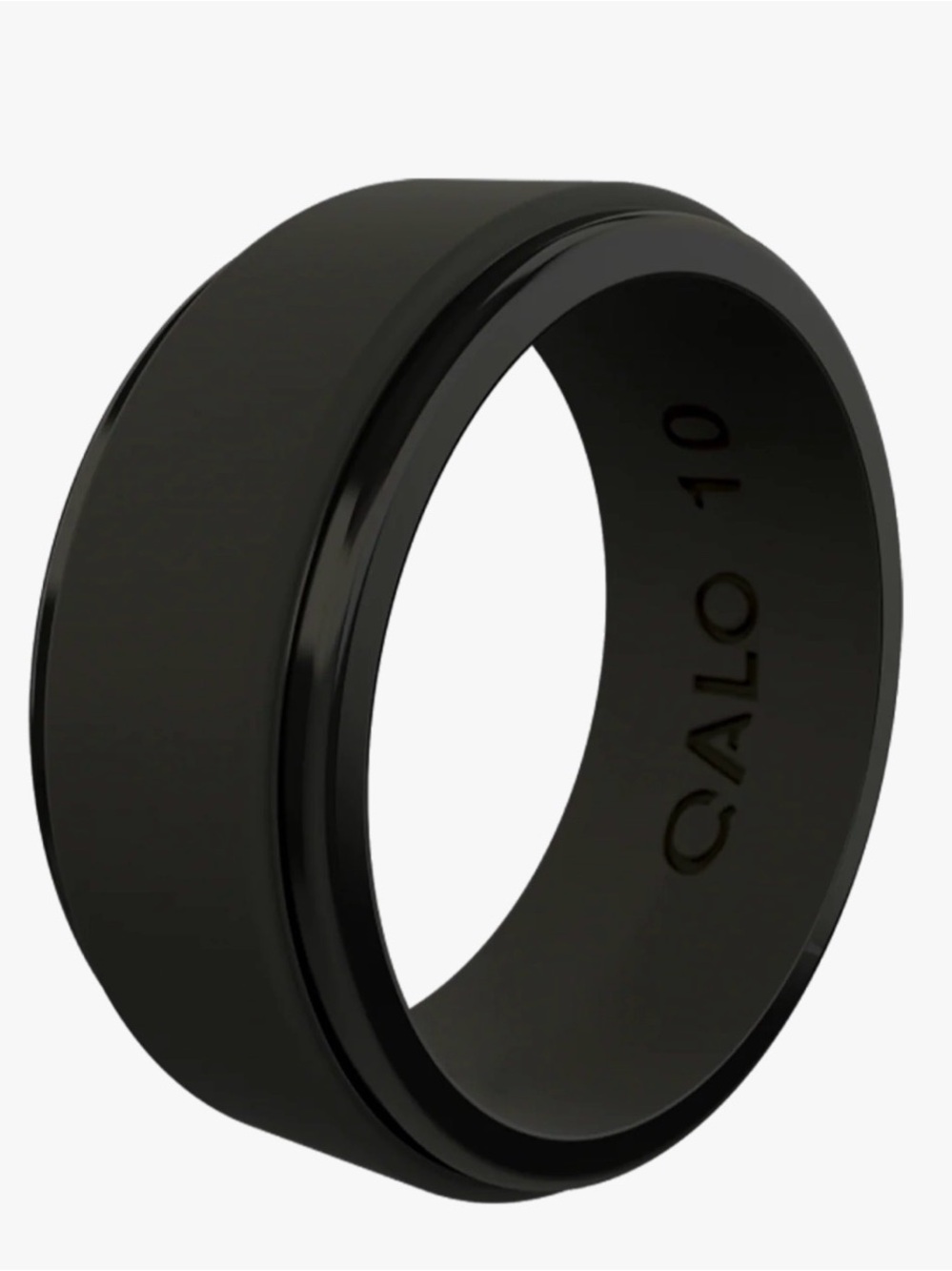 Qalo Men's Black Polished Step Edge Silicone Ring Sz 10